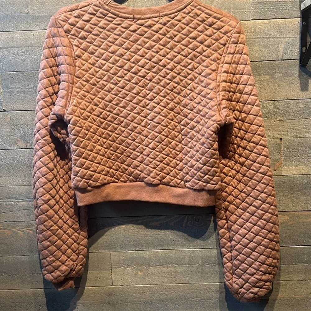 NWT Threadbare crop camel color quilted crop sweatshirt size 4 - Picture 6 of 7